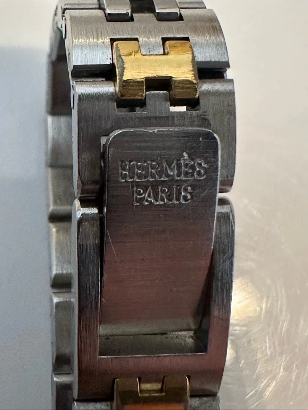 Vintage Hermès Profile Two Tone H Link Swiss Quartz Watch w/ Box